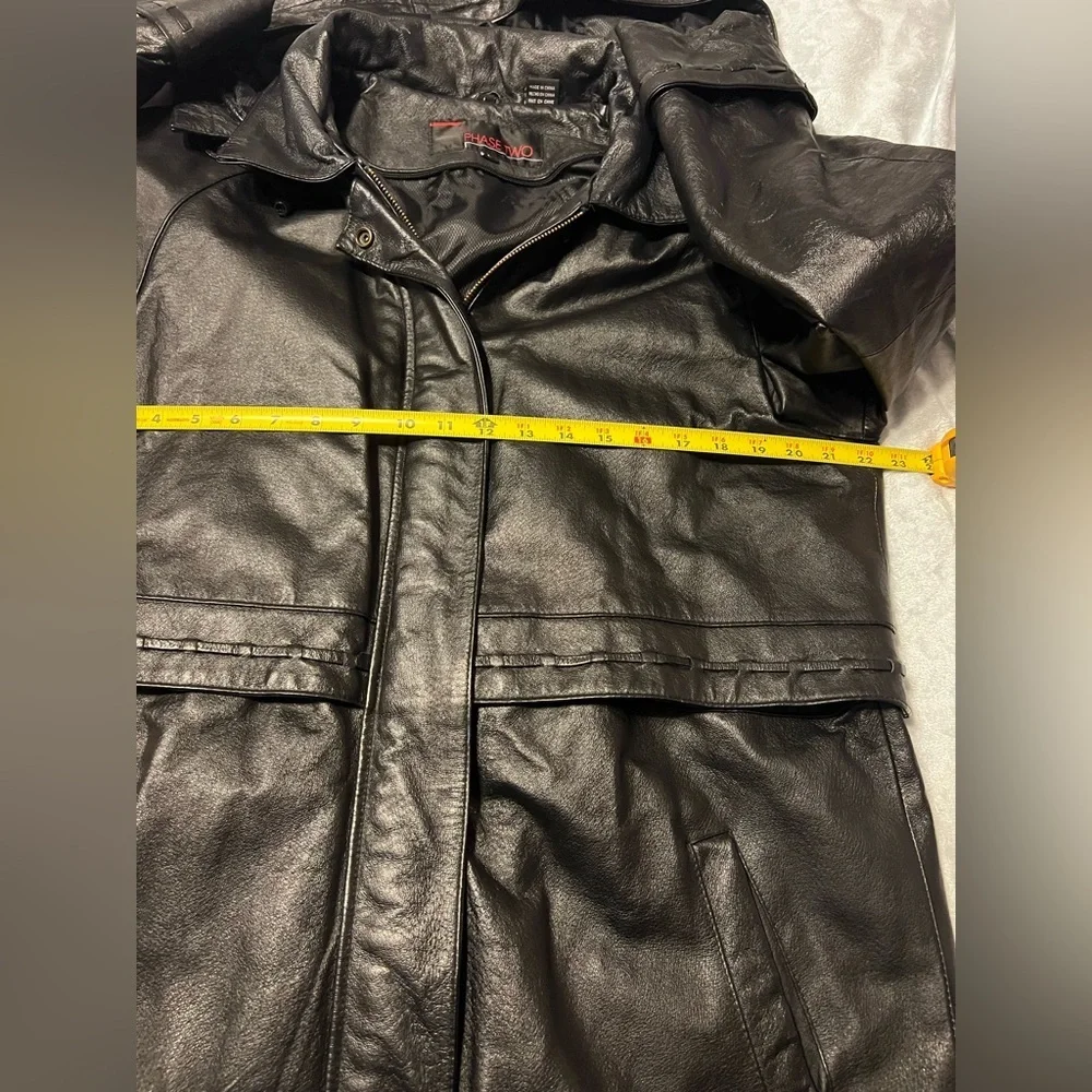 Phase Two Heavy LEATHER Hooded Coat Anorak Windbreaker Men’s Large, Women’s XL